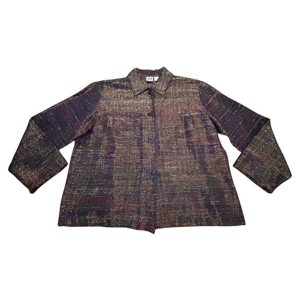 JM Collection Shirt Jacket Large Multi-Color Silk Metallic Textured‎ Shacket